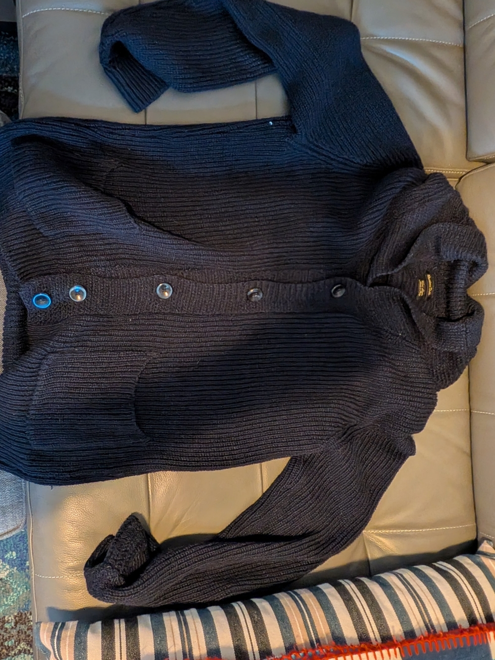 Massimo Dutti Navy Ribbed Button-Up Cardigan
